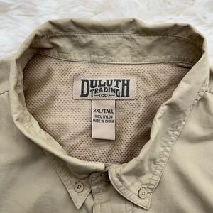 Duluth Trading Co Safari Camp Shirt Beige Nylon Button Up Mens 2XLT Long Sleeve